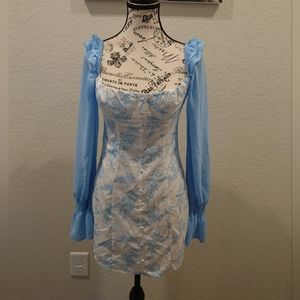 Cider Size S Cottage Core dress corset style with buttons and pastel blue sleeve